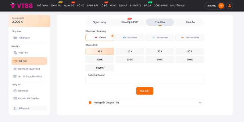 Rút tiền VT88 mất bao lâu? Giải đáp từ A_Z 3 Rút tiền VT88 qua thẻ cào